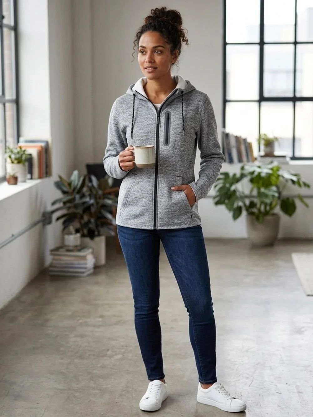 Old Navy Active Heather Gray/white Zip-Up Hoodie Jacket size S.
